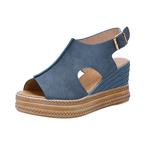 YUE Damen Sandalen Espadrilles Flach Geschlossene Slingback Plattform Keilsandalen Mode Freizeit Schuhe Strandsandalen Atmungsaktive Schuhe Beiläufige Ultraleichte Tennisschuhe (S1-Blue, 37) von YUE