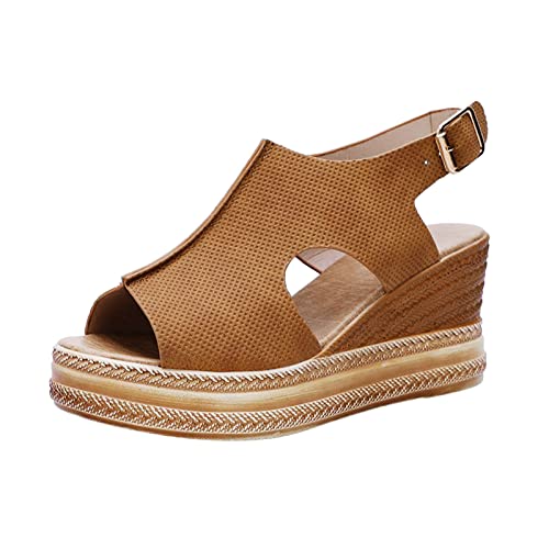 YUE Damen Sandalen Espadrilles Flach Geschlossene Slingback Plattform Keilsandalen Mode Freizeit Schuhe Strandsandalen Atmungsaktive Schuhe Beiläufige Ultraleichte Tennisschuhe (S1-Brown, 40) von YUE