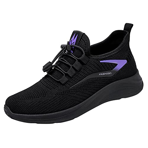 YUE Damen Sneaker Atmungsaktiv Turnschuhe Leichtgewichts Slip On Leichte Tennisschuhe Mesh Canvas Plateau Schuhe Joggingschuhe Weich Frauen Schnürschuhe (Black, 40) von YUE