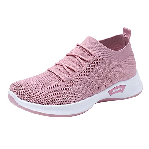 YUE Damen Turnschuhe Sneaker Schuhe Damen Sportschuhe Laufschuhe Walkingschuhe Straßenlaufschuhe Mesh Canvas Plateau Schuhe Arbeit Walking Schuhe Bequeme Schlupfschuhe Wanderschuhe (Pink, 38) von YUE