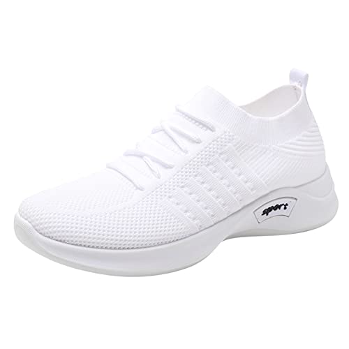 YUE Damen Turnschuhe Sneaker Schuhe Damen Sportschuhe Laufschuhe Walkingschuhe Straßenlaufschuhe Mesh Canvas Plateau Schuhe Arbeit Walking Schuhe Bequeme Schlupfschuhe Wanderschuhe (White, 37) von YUE