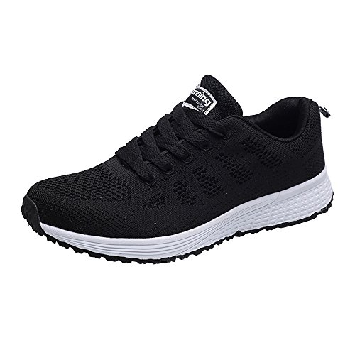 YUE Damen Turnschuhe Sneaker Schuhe Leichtgewichts Walkingschuhe Straßenlaufschuhe Tennis Freizeitschuhe Sportschuhe Sommer Casual Outdoor Walkingschuhe Weich Frauen Schnürschuhe (Black, 39) von YUE