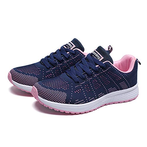 YUE Damen Turnschuhe Sneaker Schuhe Leichtgewichts Walkingschuhe Straßenlaufschuhe Tennis Freizeitschuhe Sportschuhe Sommer Casual Outdoor Walkingschuhe Weich Frauen Schnürschuhe (Dark Blue, 36) von YUE