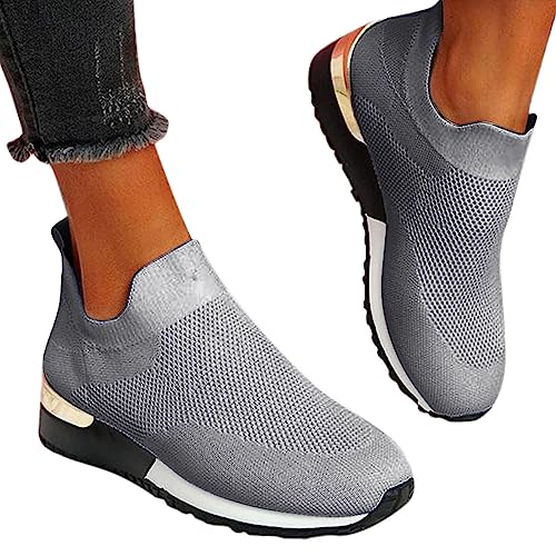 YUE Damen Turnschuhe Sneaker Schuhe Leichtgewichts Walkingschuhe Straßenlaufschuhe Weich Outdoor Turnschuhe Arbeit Walking Schuhe Weich Frauen Schnürschuhe (Grey, 36) von YUE