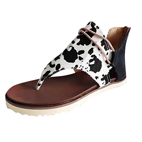 YUE Sandalen Damen Flach Bequem Flip Flops Slippers Sommer Offene Zehe Zehentrenner Flip Flops Sommer Hausschuhe Römische Sandaletten Damen Pantoletten Sommer (Black, 42) von YUE