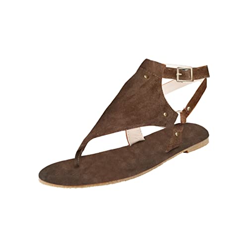 YUE Sandalen Damen Flach Bequem Flip Flops Slippers Sommer Pantoletten Damen Strandsandaletten Orthopädische Orthosandalen Sandaletten Römische Schuhe Pantoletten Damen Sommer (Brown, 41) von YUE