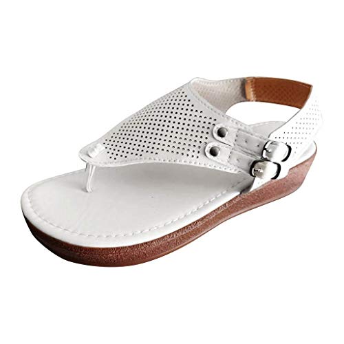 YUE Sandalen Damen Sommer Elegant Flache Sommer Offene Zehe Zehentrenner Flip Flops Orthopädische Orthosandalen Römische Sandaletten Hausschuhe Damen Sommer (White, 42) von YUE