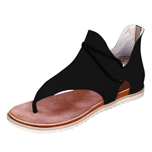 YUE Sandalen Damen Sommer Elegant Flache Zehentrenner Strass Flache Sandaletten Sommer Hausschuhe Bequeme Strandschuhe Pantoletten Damen Sommer (Black, 37) von YUE