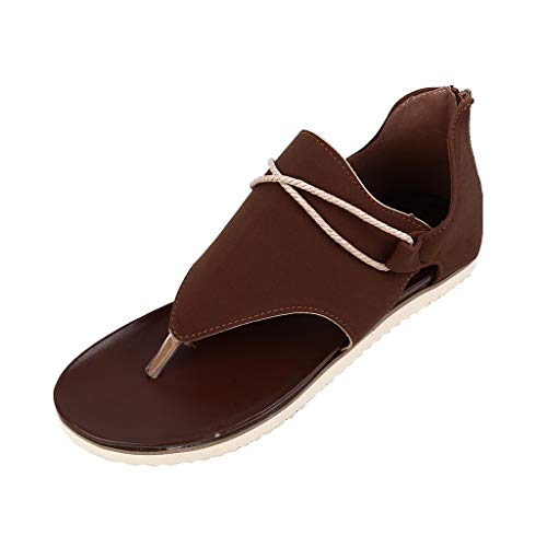 YUE Sandalen Damen Sommer Elegant Flache Zehentrenner Strass Flache Sandaletten Sommer Hausschuhe Bequeme Strandschuhe Pantoletten Damen Sommer (Brown, 39) von YUE