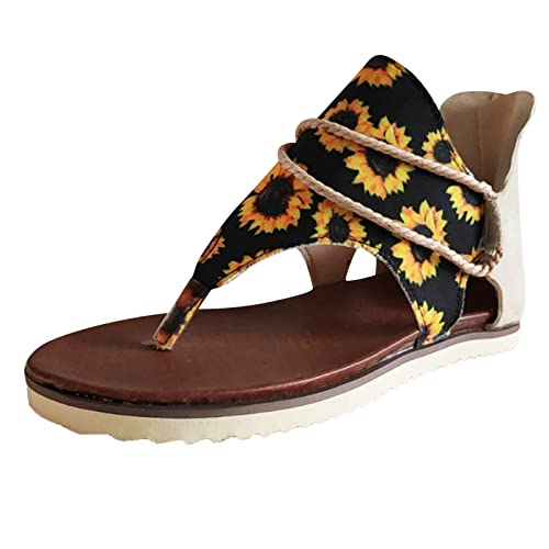 YUE Sandalen Damen Sommer Flip Flops Flach Sommer Pantoletten Damen Strandsandaletten Orthopädische Orthosandalen Casual Boho Pantoletten Hausschuhe Damen Sommer (Yellow, 37) von YUE