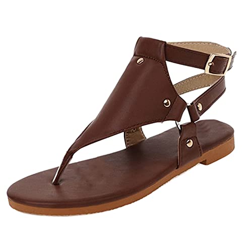 YUE Sandalen Damen Sommer Flip Flops Flach Zehentrenner Strass Flache Sandaletten Sommer Hausschuhe Sandaletten Römische Schuhe Pantoletten Damen Sommer (Coffee, 40) von YUE