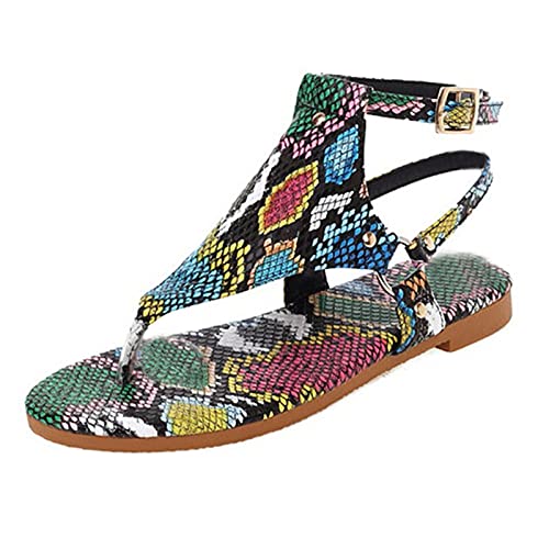 YUE Sandalen Damen Sommer Flip Flops Flach Zehentrenner Strass Flache Sandaletten Sommer Hausschuhe Sandaletten Römische Schuhe Pantoletten Damen Sommer (Multicolor, 42) von YUE