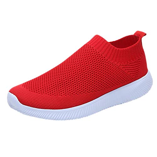 YUE Schuhe Damen Mesh Laufschuhe Turnschuhe Leichtgewichts Freizeit Straßenlaufschuhe Tennis Freizeitschuhe Sportschuhe Joggingschuhe Damenschuhe Schnürhalbschuhe (Red, 35) von YUE