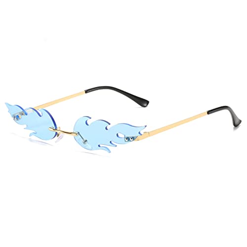 YUELUQU Feuer Flamme Sonnenbrille für Frauen Rimless Party Nette Abschlussball Halloween Gläser Mode Welle Rimless Gläser Für Frauen Männer... (Blau) von YUELUQU