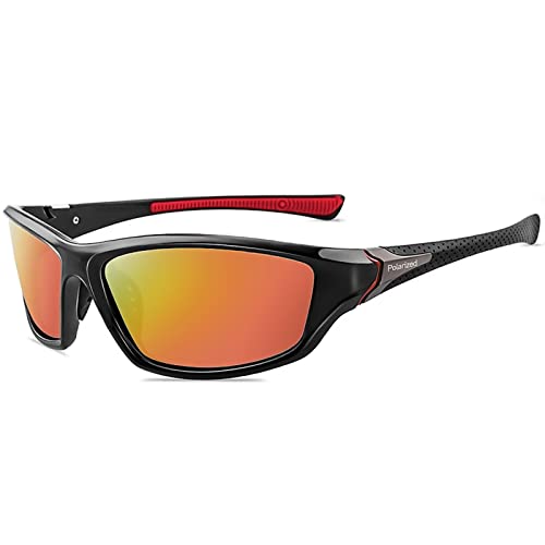 YUELUQU Polarisierte Sportbrille Sonnenbrille für Herren Damen Fahrerbrille Radsportbrillen Skifahren Autofahren Fischen Laufen Wandern UV400 Schutz (Schwarz Orange) von YUELUQU