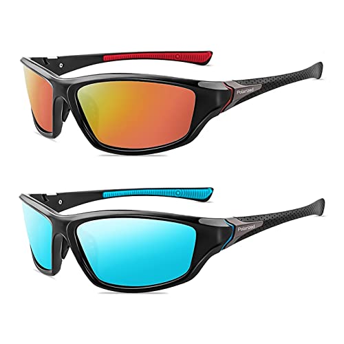 YUELUQU Polarisierte Sportbrille Sonnenbrille für Herren Damen Fahrerbrille Radsportbrillen Skifahren Autofahren Fischen Laufen Wandern UV400 Schutz (Schwarz Orange+Schwarz Blau) von YUELUQU