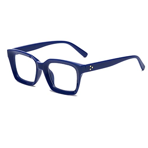 YUELUQU Rechteckige große Rahmen Brille Damen Fake brille Brillenfassungen UV400 Schutz Brille Ohne Stärke (Blau) von YUELUQU