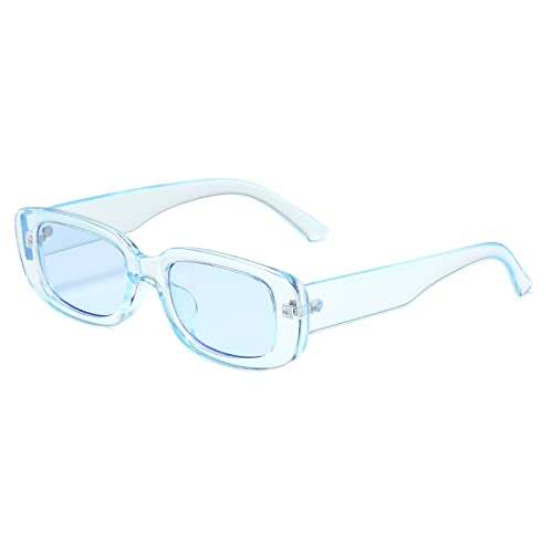 YUELUQU Vintage rechteckige Sonnenbrille modische Retro-Brille mit quadratischem Rahmen Für Damen Herren Mit Uv Schutz (A-Hellblau) von YUELUQU