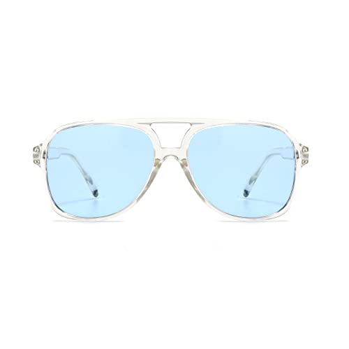 YUELUQU polarisierte sonnenbrille herren damen 70er vintage sonnenbrille retro sonnenbrille pilot sonnenbrille fahrrad sonnenbrille, Klar-Blau, Medium von YUELUQU