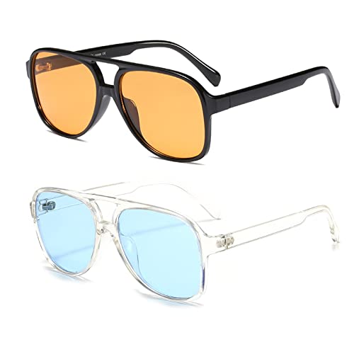 YUELUQU polarisierte sonnenbrille herren damen 70er vintage sonnenbrille retro sonnenbrille pilotenbrille fahrrad sonnenbrille (S-gelb+T-blau) von YUELUQU