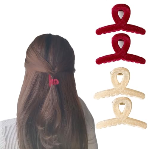 4 x Haarspangen, beflockte Haarklammern, kleine Klauenklammern für dünnes Haar, trendige Haarspangen, Haarschmuck für Damen und Mädchen, 4 Stück von YUEYINGMG