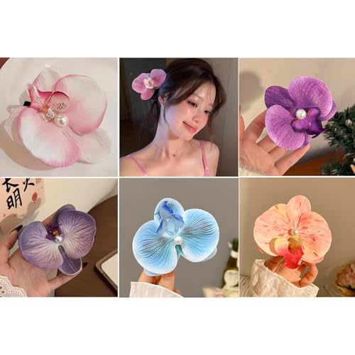 6 Stück Phalaenopsis Blumen-Haarspangen, süße Blumen-Krokodil-Clips, geflochtene Haarspangen, hawaiianische Blumen-Haarspangen, Haar-Accessoires für Frauen und Mädchen von YUEYINGMG