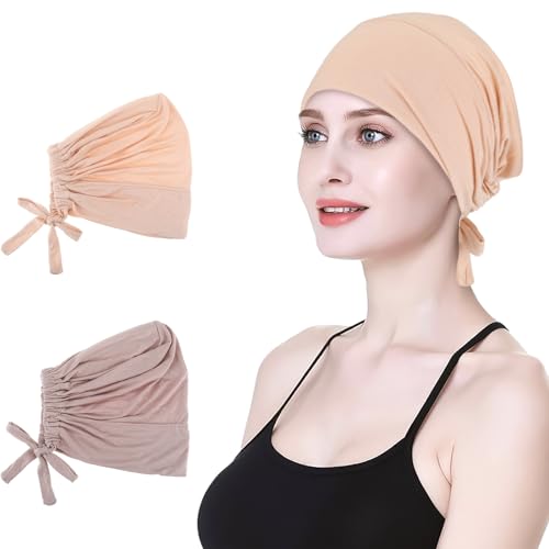 Hijab Kopftuch,Damen Frauen Undercap Hijab Unterschal Hijab Islamische Muslimische Unterschal Hijab Closure Solid Color Unter Schal Hijab Kopfbedeckung Chemo Kopftuch Schlafmütze (Khaki+Beige) von YUFFQOPC