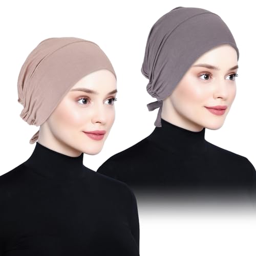 Hijab Kopftuch,Damen Frauen Undercap Hijab Unterschal Hijab Islamische Muslimische Unterschal Hijab Closure Solid Color Unter Schal Hijab Kopfbedeckung Chemo Kopftuch Schlafmütze (Khaki+Dunkelgrau) von YUFFQOPC