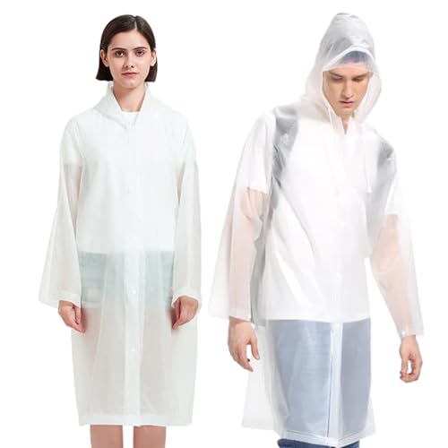 YUFFQOPC 2 Stück Herren mit Kaputze | Regenjacke festival Regenmantel | Regenbekleidung Regen Poncho Cape Wandern (2 weiß) von YUFFQOPC