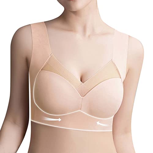 YUGHGH Damen Soft BH ohne Bügel Feel Bralette Nahtloser BH Schlaf BH Ultra leicht Push-Up BH Gepolstert Bügelloser Bustier für Schlafen Yoga (Beige, XXXL) von YUGHGH