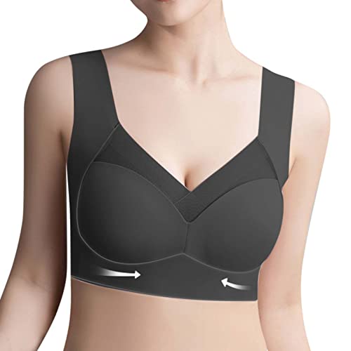 YUGHGH Damen Soft BH ohne Bügel Feel Bralette Nahtloser BH Schlaf BH Ultra leicht Push-Up BH Gepolstert Bügelloser Bustier für Schlafen Yoga (Black, XXXL) von YUGHGH