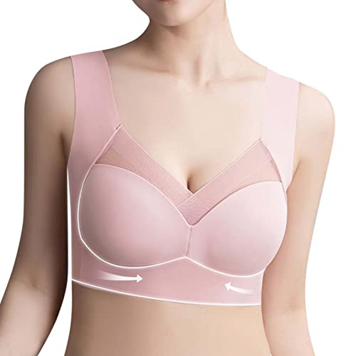 YUGHGH Damen Soft BH ohne Bügel Feel Bralette Nahtloser BH Schlaf BH Ultra leicht Push-Up BH Gepolstert Bügelloser Bustier für Schlafen Yoga (Pink, XXXL) von YUGHGH