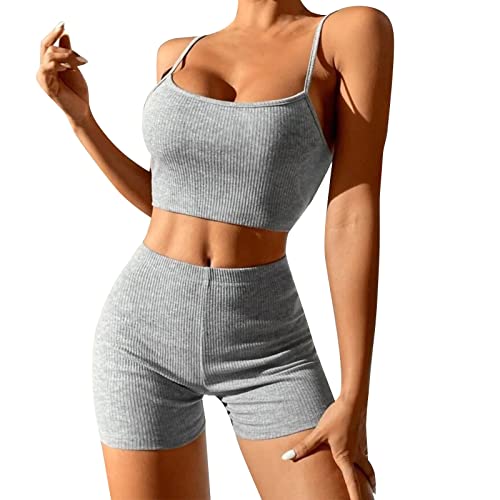 YUGHGH Persönlichkeit Design Sexy Shorts Mode Anzug Yoga Sport Anzug Damen Yoga Anzug Set von YUGHGH