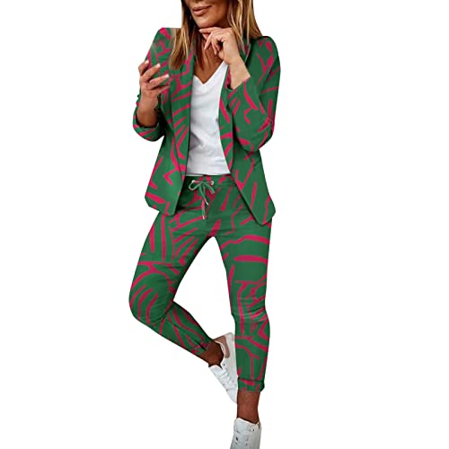 Damen Elegant Business Anzug Set Hosenanzug Damen Elegant Business Anzug Set Hosenanzug Hose 2-teilig Anzug Karo Kariert Zweiteiler Slimfit Streetwear Festlich Sportlich Hosenanzug (W1-Green, L) von YUHYtop