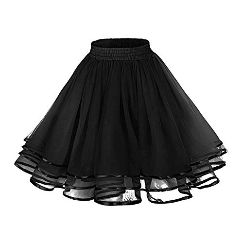 Damen Petticoat Unterrock Reifrock Underskirt für 1950er Rockabilly Kleid Damen Vintage A-Linie Kleid Tutu Rock Petticoat Rockabilly Kleid Unterrock für Wedding Bridal (Black, One Size) von YUHYtop