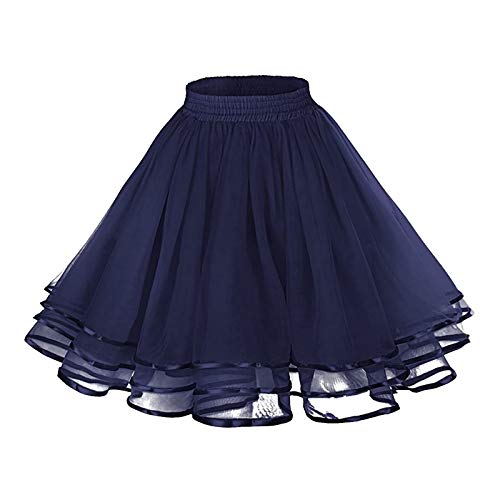 Damen Petticoat Unterrock Reifrock Underskirt für 1950er Rockabilly Kleid Damen Vintage A-Linie Kleid Tutu Rock Petticoat Rockabilly Kleid Unterrock für Wedding Bridal (Navy, One Size) von YUHYtop