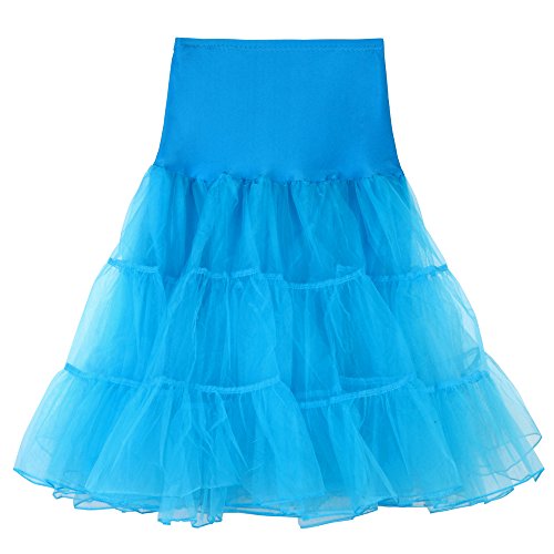 Karneval Kostüm Damen Tüllrock Petticoat Unterrock Reifrock Underskirt für 1950er Rockabilly Kleid Kurz Ballkleid Tanzkleid Damen Vintage A-Linie Tütü Röcke 80er Jahre Party Puffy (Z2-Sky Blue, XL) von YUHYtop