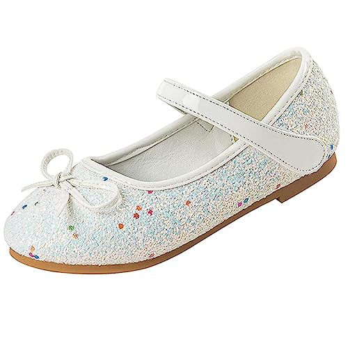 YUKQEYLE Glitzer Schuhe Mädchen Prinzessinen Schuhe Ballerinas Mädchen Kinder Glitzer Ballerinas Mary Jane Flache Schuhe Kristall Sandalen Hochzeit Partei(25EU-Weiß) von YUKQEYLE