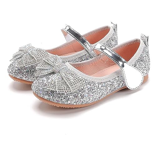 YUKQEYLE Mädchen Mary Jane Flache Schuhe Glitzer Prinzessin Schuhe Kinder Ballett Schuhe Glänzende Hochzeit Kleid Schuhe Party Geburtstag (24 EU-A-Silber) von YUKQEYLE