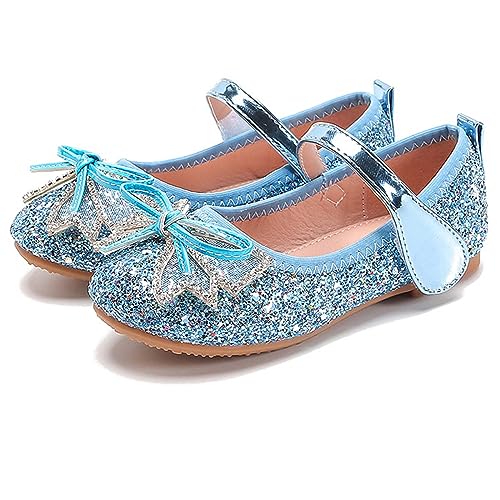 YUKQEYLE Mädchen Mary Jane Flache Schuhe Glitzer Prinzessin Schuhe Kinder Ballett Schuhe Glänzende Hochzeit Kleid Schuhe Party Geburtstag (31 EU-B-Blau) von YUKQEYLE