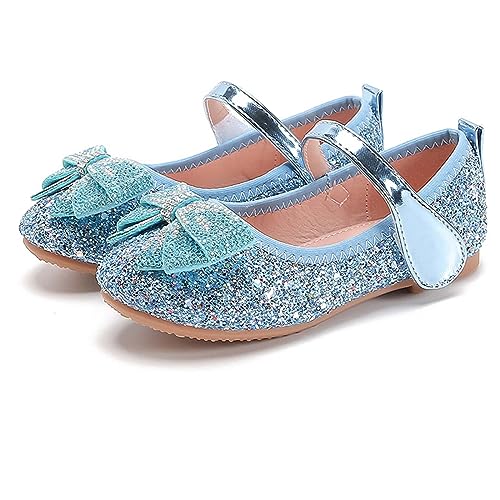 YUKQEYLE Mädchen Mary Jane Flache Schuhe Glitzer Prinzessin Schuhe Kinder Ballett Schuhe Glänzende Hochzeit Kleid Schuhe Party Geburtstag (24 EU-A-Blau) von YUKQEYLE