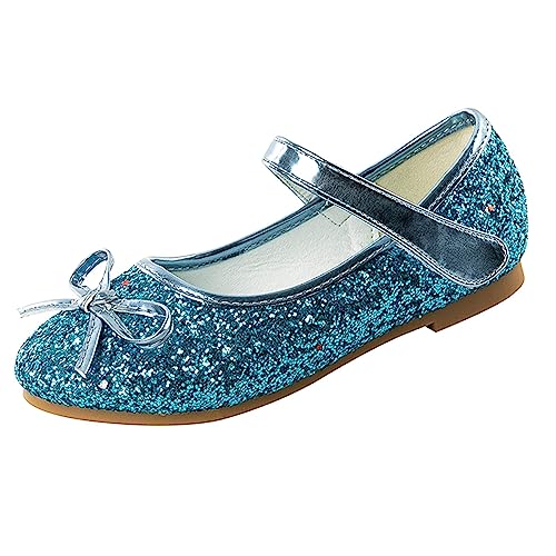 YUKQEYLE Glitzer Schuhe Mädchen Prinzessinen Schuhe Ballerinas Mädchen Kinder Glitzer Ballerinas Mary Jane Flache Schuhe Kristall Sandalen Hochzeit Partei(30EU-Blau) von YUKQEYLE