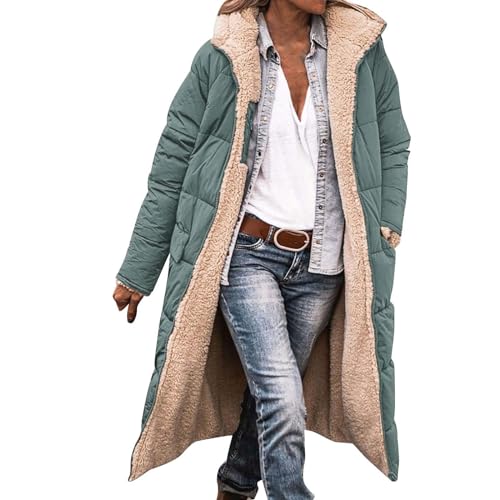 Damen Winterjacken, Reversibel Lange Ärmel Fleecejacke, Pufferjacken mit Kapuze, Gefüttert Fleece Daunenjacke, Mäntel Frauen, Einfarbig Wanderjacke, Outdoorjacke Steppjacke Baumwolljacke Wintermantel von YULONGESS