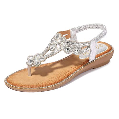 Flache Sandalen Damen Sommer Boho Strasssteine Glitzer T-Riemen Strandsandalen Freizeit Bequeme Zehentrenner mit Weiche Fußbett Mode Strand Offene Zehe Sandaletten Flip Flops Elegant Sommerschuhe… von YULONGESS