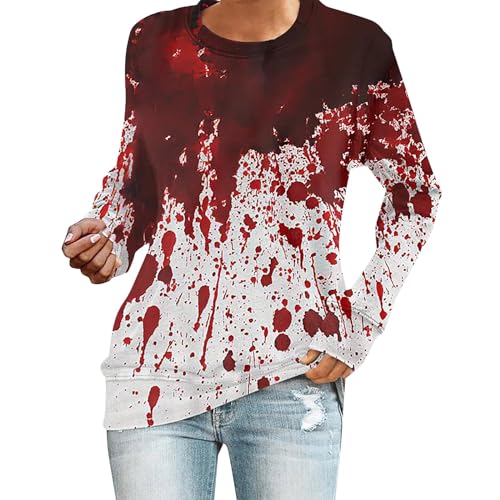 I'm Ok It's Not My Blood Damen Bedrucktes, Langarm-Sweatjacke ,Y2k-Pulli ,mit Blutigem Aufdruck Halloween-Kostüm ,Winter-Bluse-Longpullover ,Lässiges Weiches Sweatshirtjacke Pullis Damenpullover von YULONGESS