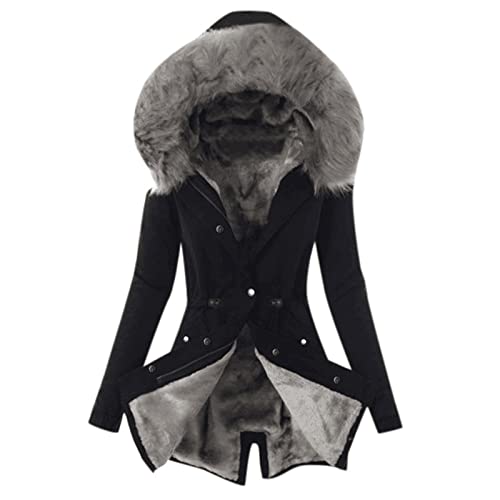 Leichte Windjacke Damen,Parka Jacke,mit Kapuzen Verdickt Steppjacke Mittellang Mode Hoodie Jacke Warm Leicht Kapuzenjacke Winddichte Slim Fleecejacken mit Tasche Parka Plüschjacke Damenjacke von YULONGESS