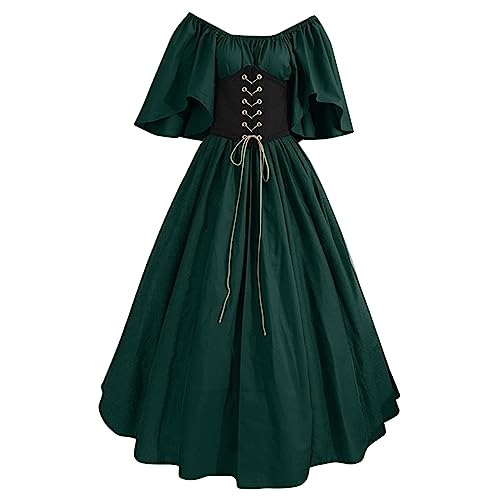 Mittelalter Rock Damen Lang Viktorianisch Renaissance Abendkleid Bound Waist Elegantes Partykleid Mittelalter Chemise Bauernkleid Gothic Kleidung Vintage Maxikleid Festlich Halloween Karneval von YULONGESS