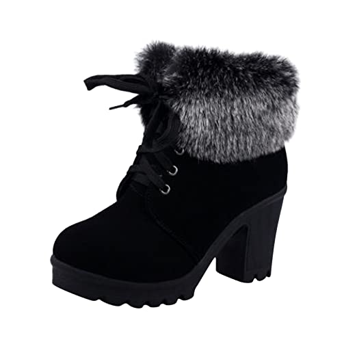 Plateau Stiefeletten Damen Winter Wasser Mid-High-Heels Hairy Casual Damenschuhe Schuhe Stiefel und Leder Fashion Brick Damenstiefel mit dicken Absätzen Jungen 34 von YULONGESS