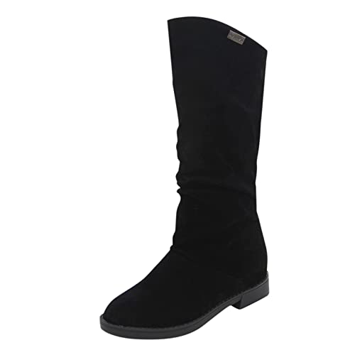 Schnür Schwarz Mid- Winter Classic Autumn Color Damen Warm Soft Damenstiefel Low-Heel Wildlederstiefel Solide Damenstiefel Schuhaufbewahrungsbox Für Schnürstiefel Damen Schwarz Mit Absatz von YULONGESS