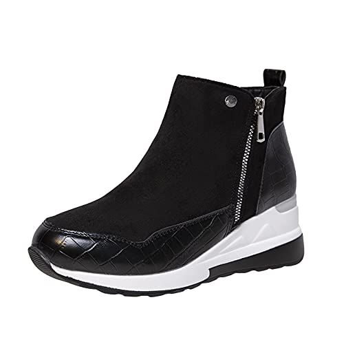 Schuhe Für Geschwollene Füße Damen Stiefel Colorblock Frauen Dicke Sohlen Kurze Schuhe Wedges Modische Damenstiefel Weiße Glitzer Schuhe Damen von YULONGESS